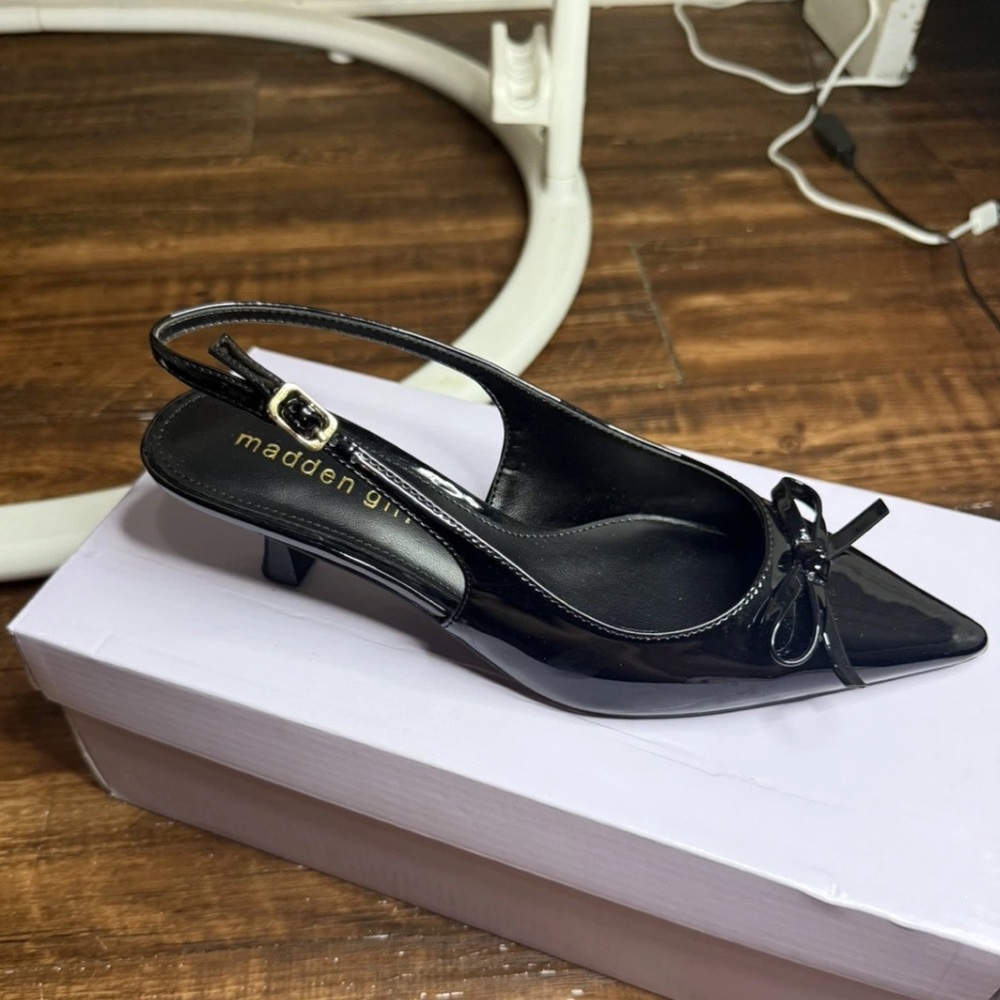 Madden Girl Glossy Black Slingback Heels